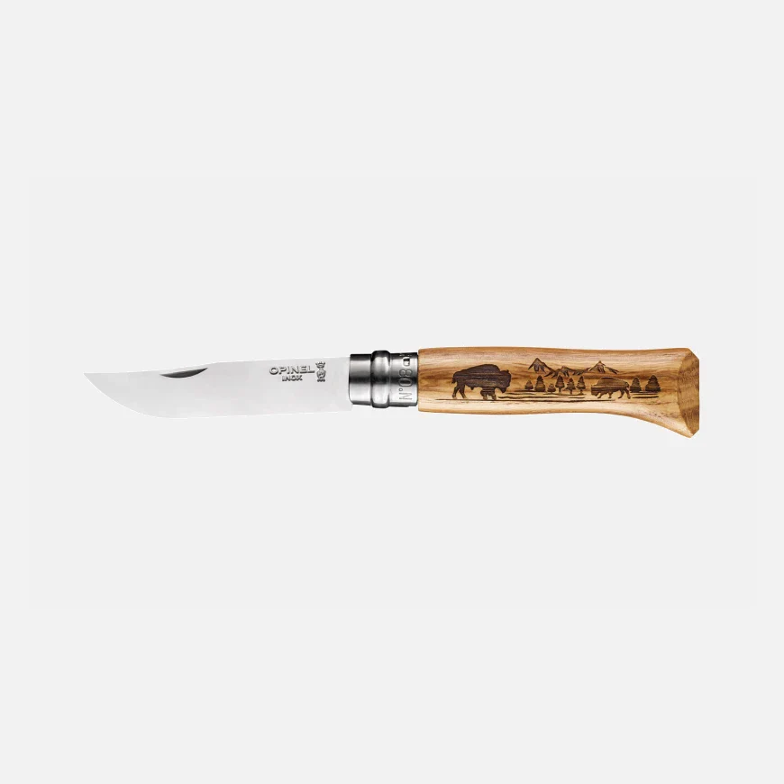Navaja de Bolsillo Opinel N°08 con Grabado Animalia America Bisonte - Imagen 2