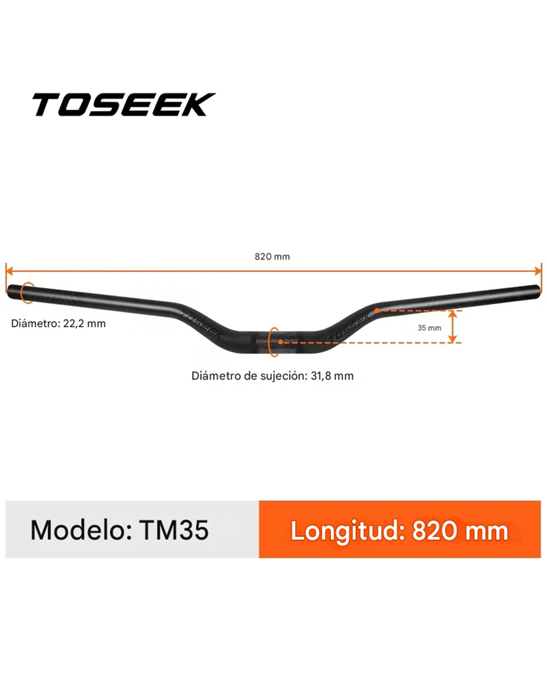 Manillar Bicicleta Fibra Carbono Toseek TM35 MTB Elevación 35mm - Imagen 8